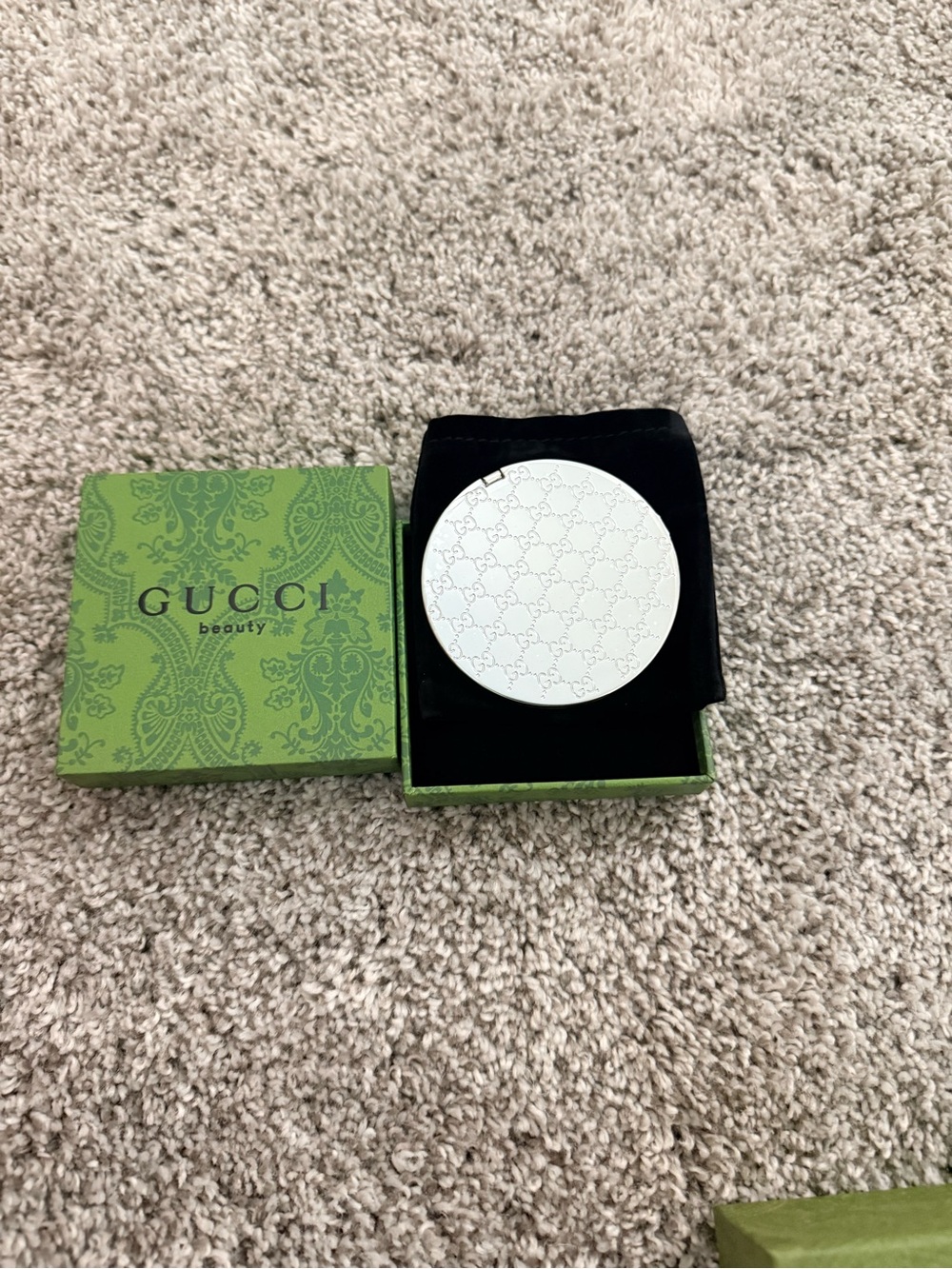 Gucci GG Monogram Silver Compact Cosmetic Mirror
